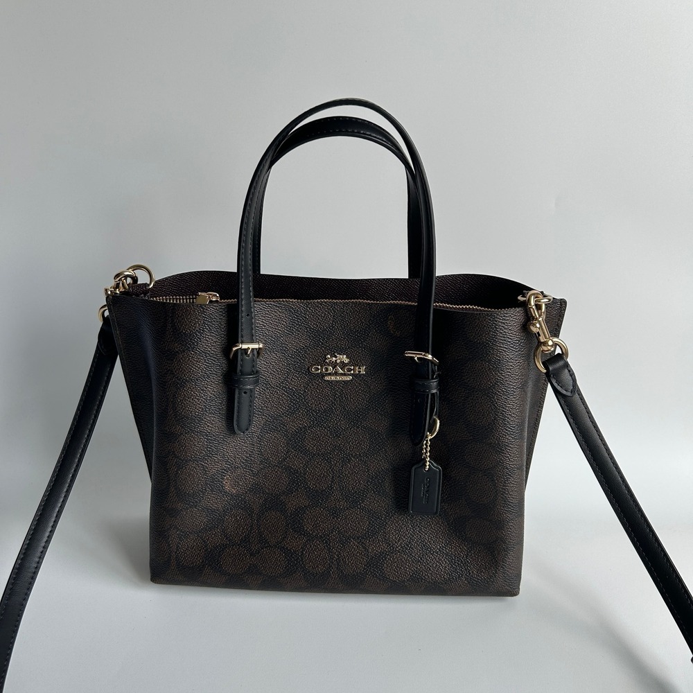Coach Mollie Tote 25 Brown Black Signature Canvas Bag CV965